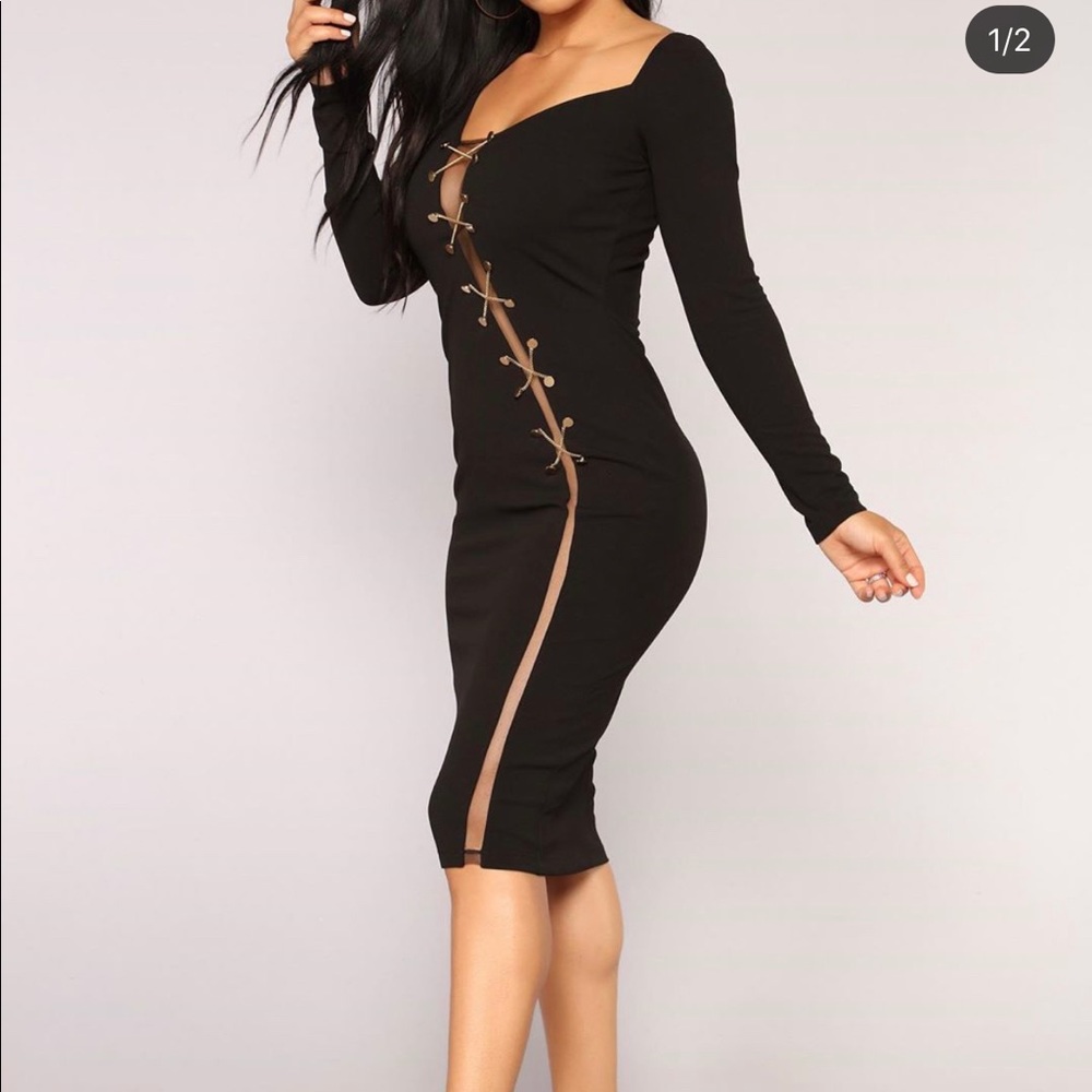 Long sleeve split body con Dress size S